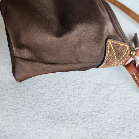 Dooney & Bourke Mini Bag Brown Nylon Leather Strap Handbag Pink Lining - Picture 3 of 10